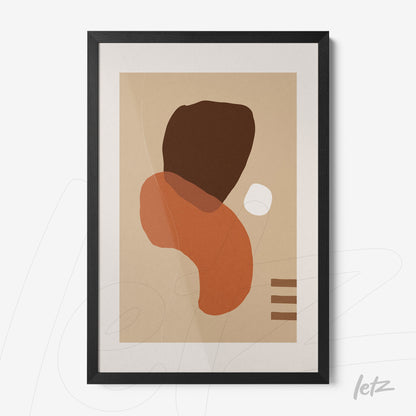 pôster com arte abstrata em tons terrosos com moldura preta