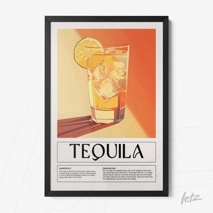 quadro com arte vintage de drink tequila em moldura preta
