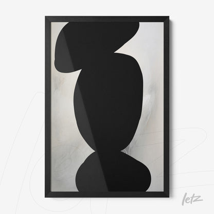 quadro com arte abstrata em preto e branco em moldura preta fina