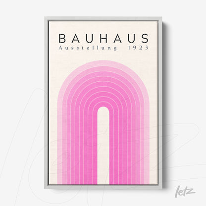 quadro com arte geométrica rosa em arco associado ao Bauhaus Ausstellung 1923 em moldura fina prata
