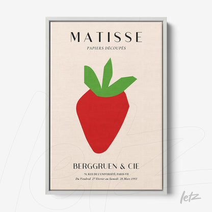 quadro com arte no estilo moderno de morango estilizado em moldura prata
