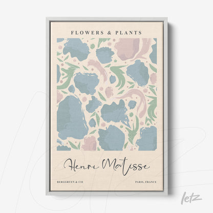 quadro com arte de flores e plantas em estilo moderno, moldura prateada