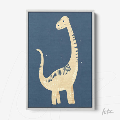 quadro com arte de dinossauro estilo infantil em moldura branca