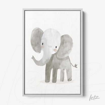 quadro com arte de elefante em pintura aquarela e moldura cinza
