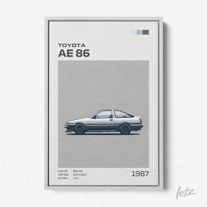 quadro com ilustração do carro Toyota AE86 em moldura cinza clara