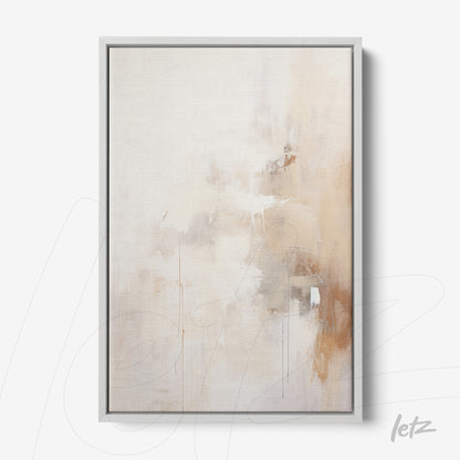 quadro abstrato em tons neutros com texturas suaves em moldura cinza