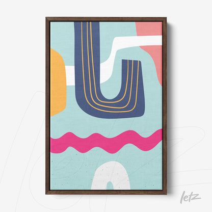 ```json
{
  "alt": "canvas com arte abstrata em cores boho modernas, incluindo azul, rosa e amarelo, emoldurado em madeira freijó",
  "alt_en": "canvas featuring abstract art with modern boho colors including blue, pink, and yellow, framed in freijó wood"
}
```