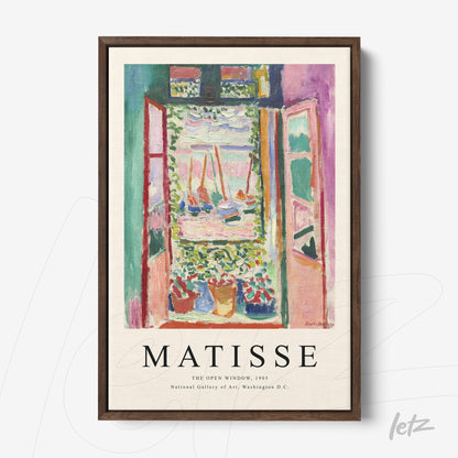 quadro com arte vibrante de janela aberta de Matisse em moldura marrom escura