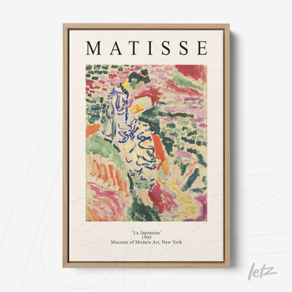 quadros decorativos com arte moderna de Matisse, apresentando a obra 'La Japonais' emoldurada com moldura de madeira clara
