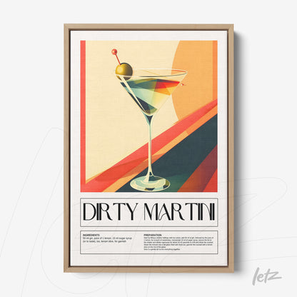 quadro com arte estilizada de drink dirty martini em moldura clara