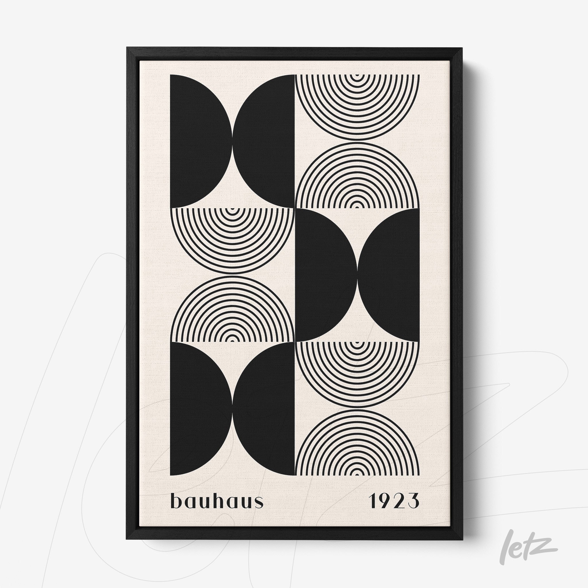 poster impresso com design geométrico estilo Bauhaus 1923 em moldura preta