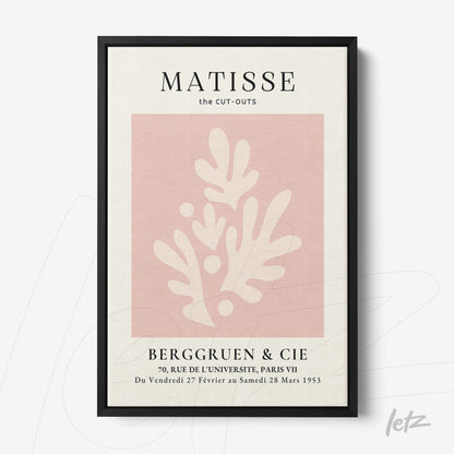 quadro com arte em estilo moderno, com fundo rosa claro e formas abstratas em tom creme, moldura preta