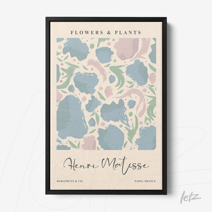 quadro com arte floral inspirada em Matisse em moldura preta fina