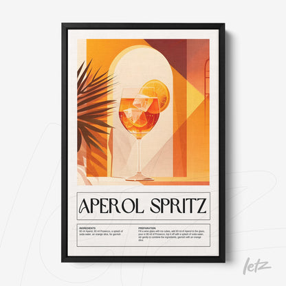 quadro com arte vintage do drink aperol spritz em moldura preta