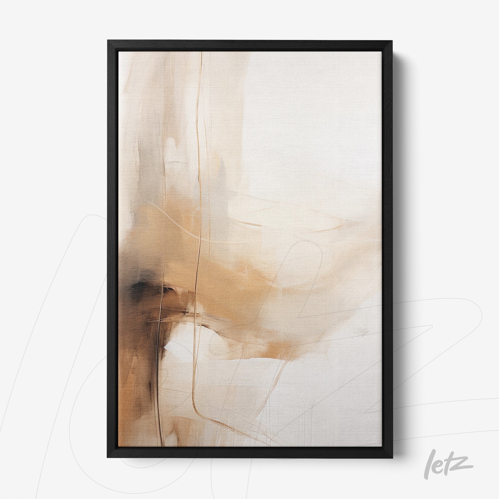 quadro com arte abstrata em tons terrosos e moldura preta fina