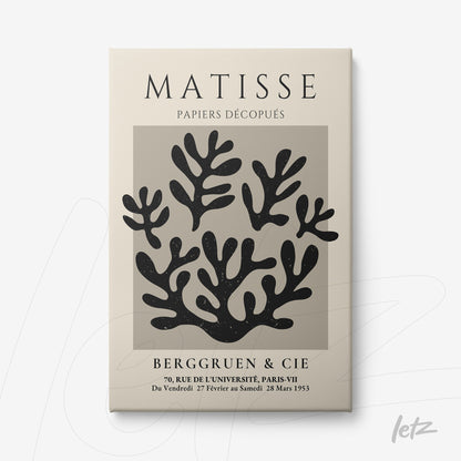 quadro com arte moderna inspirado em Matisse, apresentando formas de algas em preto sobre fundo neutro