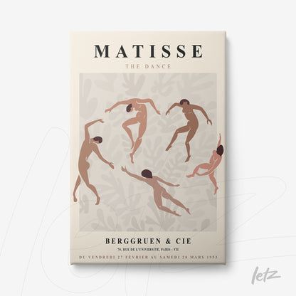 quadro com arte moderna de dançarinos em estilo minimalista, com fundo claro e detalhes em folhas, moldura clara