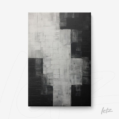 quadro em canvas com arte abstrata em preto e branco com textura rica e pinceladas visíveis