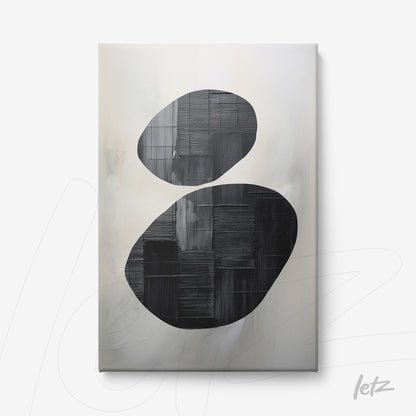 quadro em canvas com formas abstratas pretas sobre fundo suave e claro