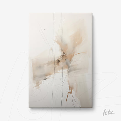 quadro em tela com arte abstrata em tons neutros e pinceladas suaves sobre fundo claro