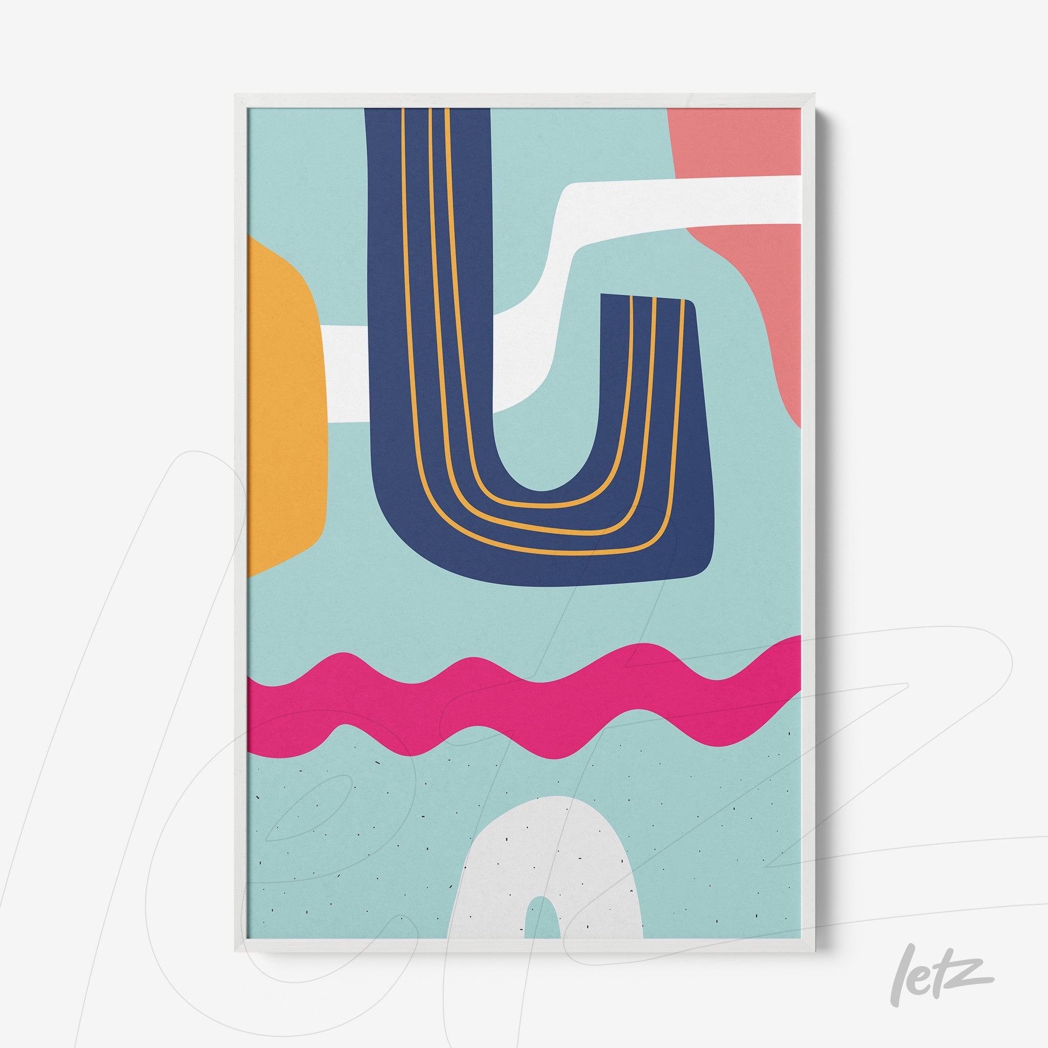 ```json
{
  "alt": "quadro em estilo boho com formas abstratas coloridas em moldura branca",
  "alt_en": "boho style wall art with colorful abstract shapes in white frame"
}
```