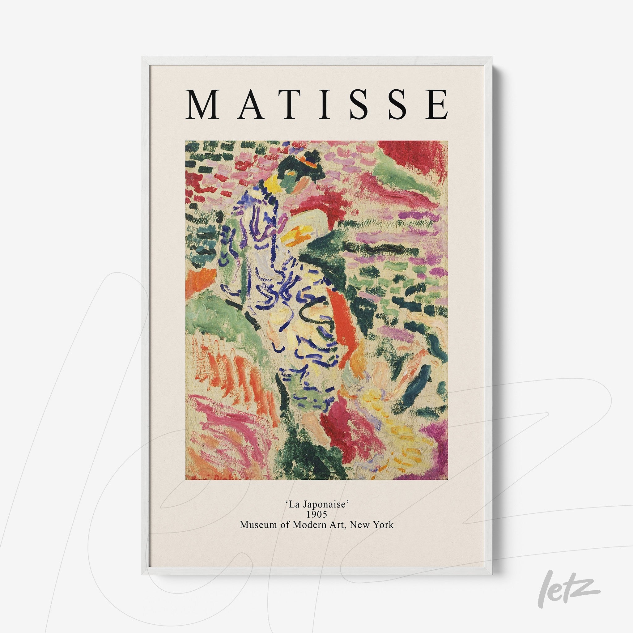 quadro com arte moderna 'La Japonaise' de Matisse em moldura branca