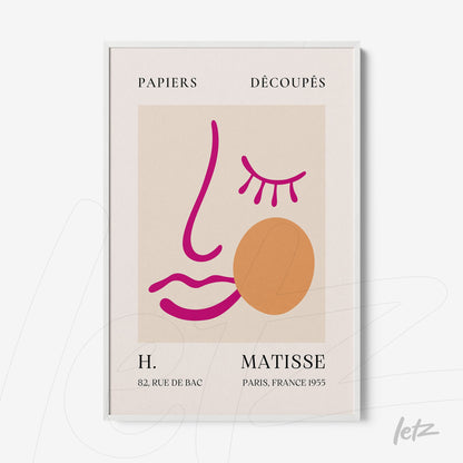 quadro com arte abstrata em linhas rosa e laranja, moldura branca com fundo claro