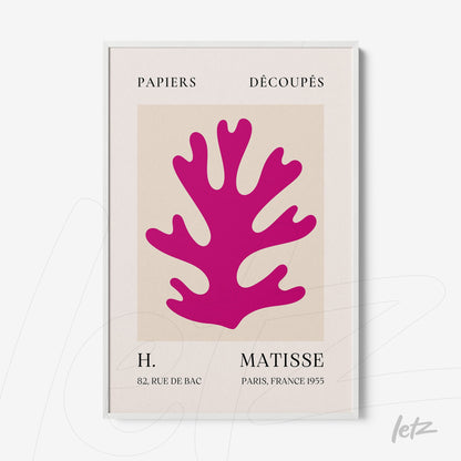 quadro com arte moderna de corais em fundo neutro, moldura branca e texto estilizado