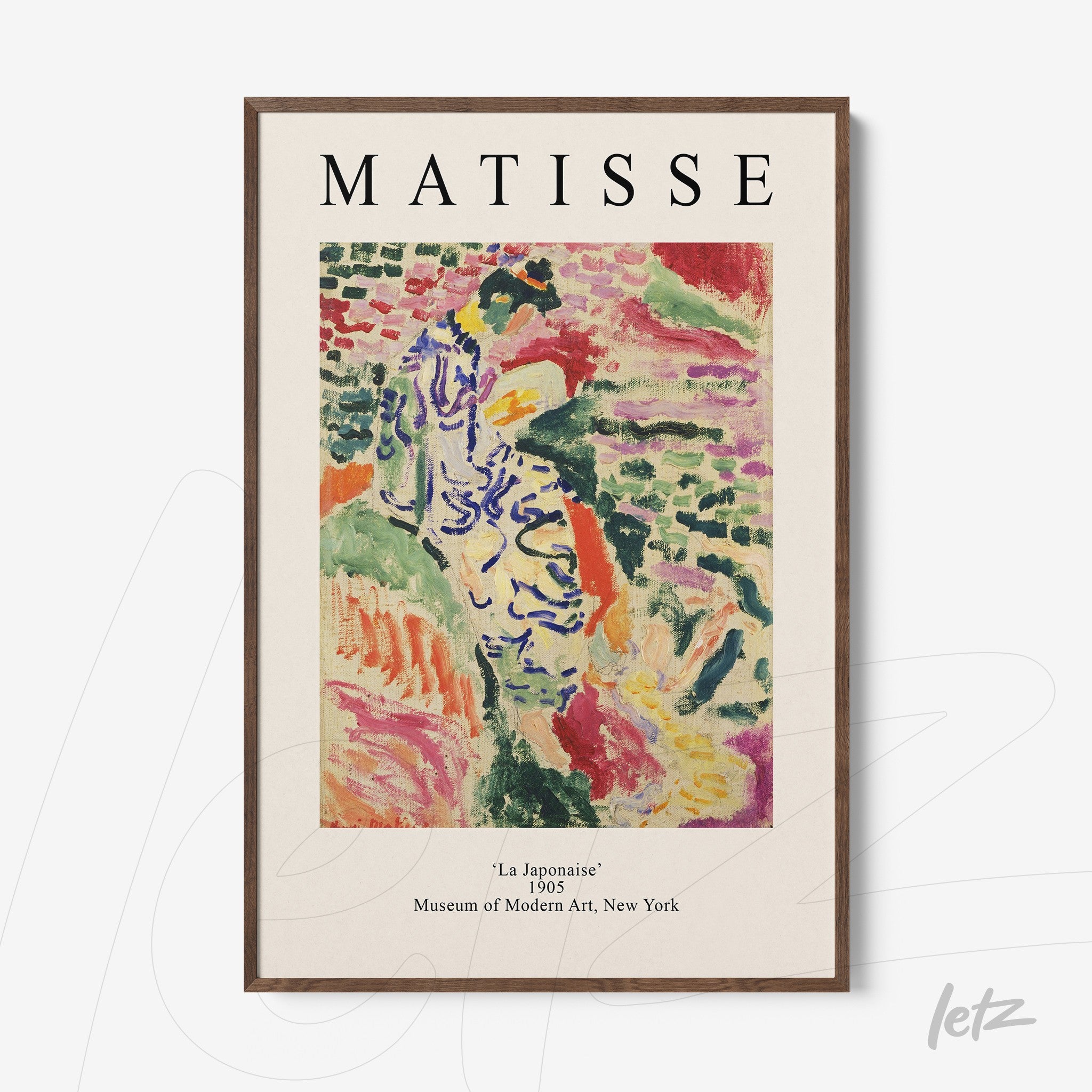 quadro com arte moderna de Matisse intitulado 'La Japonaise' em moldura de madeira clara