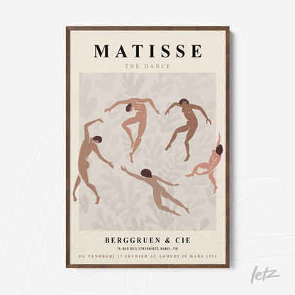 quadro com arte de Matisse representando a dança em moldura de madeira escura