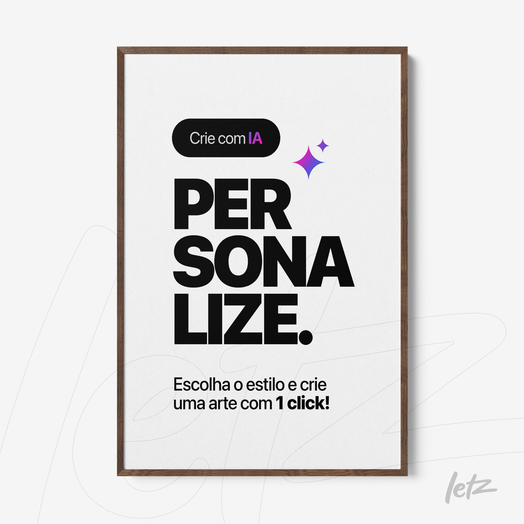 quadro com design minimalista em moldura de madeira, com texto em preto sobre fundo branco