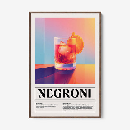 quadro com arte digital do drink negroni em moldura de madeira clara