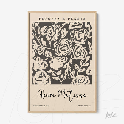 quadro com arte floral abstrata em moldura de madeira clara com fundo creme