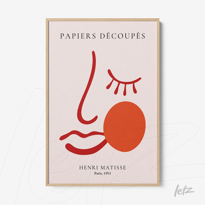 quadro com arte moderna de Matisse com formas geométricas e cores vibrantes em moldura de madeira clara