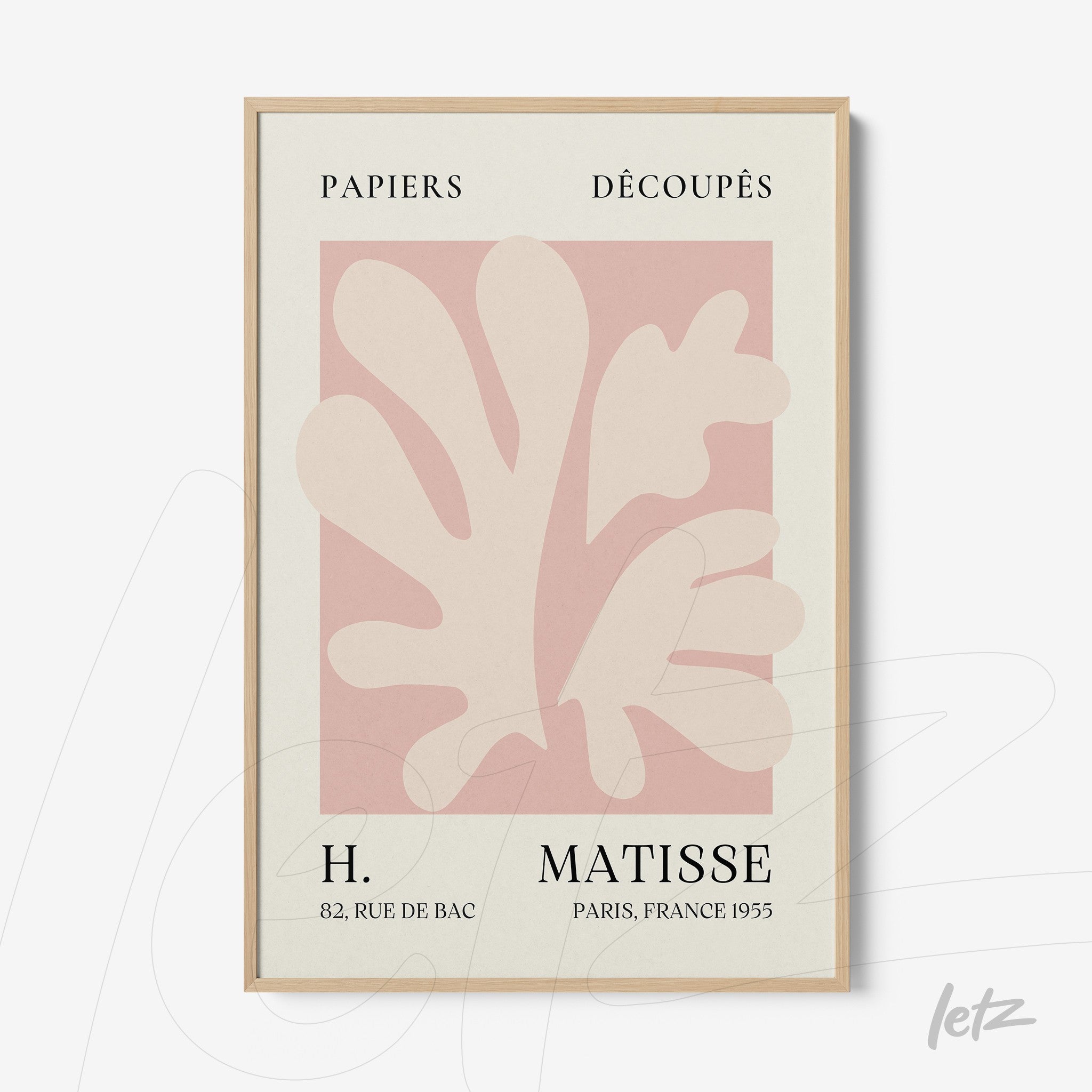 quadro com arte de recortes de papel em estilo minimalista com moldura de madeira clara