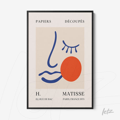 quadro com arte moderna de rosto abstrato em moldura preta fina