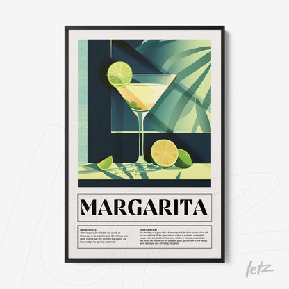 quadro com arte moderna do drink margarita em moldura preta