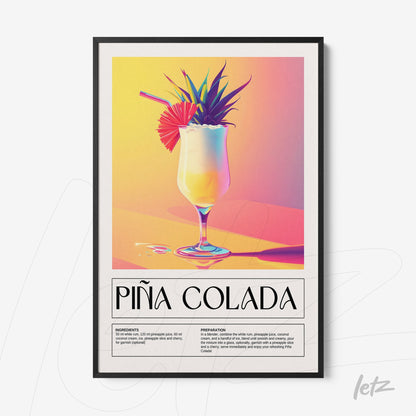 quadro com arte digital vibrante de drink piña colada em fundo colorido