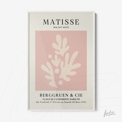 quadro decorativo com arte de Matisse em fundo rosa claro, moldura branca elegante