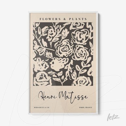 quadro com arte floral em estilo moderno com fundo claro e moldura branca
