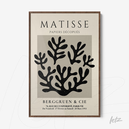 quadro decorativo com arte de folhas em efeito de recorte em moldura de madeira escura