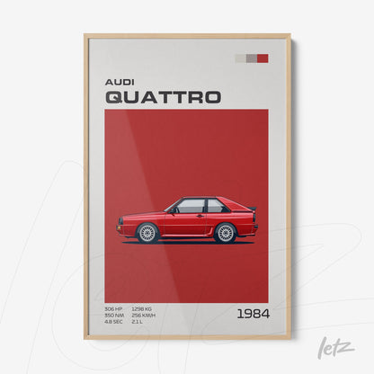quadro com ilustração do Audi Quattro de 1984 em moldura clara