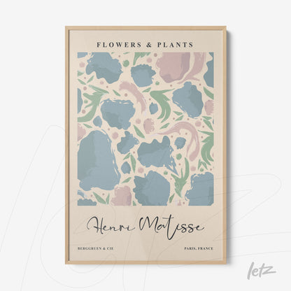 quadro com arte abstrata de flores e plantas em moldura clara