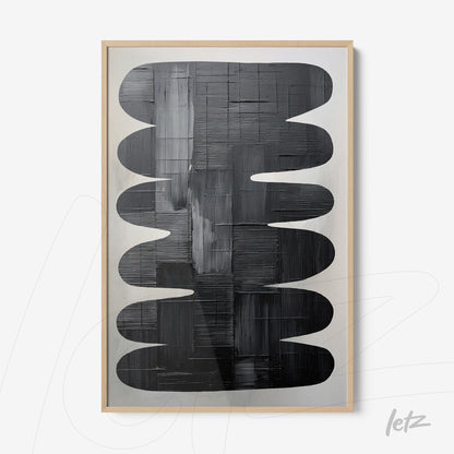 quadro com arte abstrata em tons de preto com moldura clara