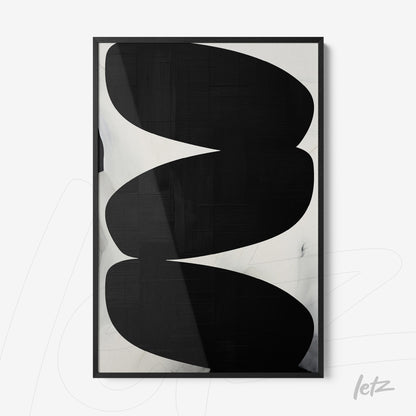 quadro com arte abstrata em preto e branco em moldura preta fina