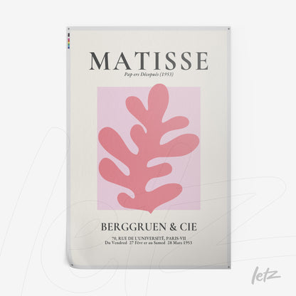 pôster com arte moderna de folhagem em tons de rosa sobre fundo claro