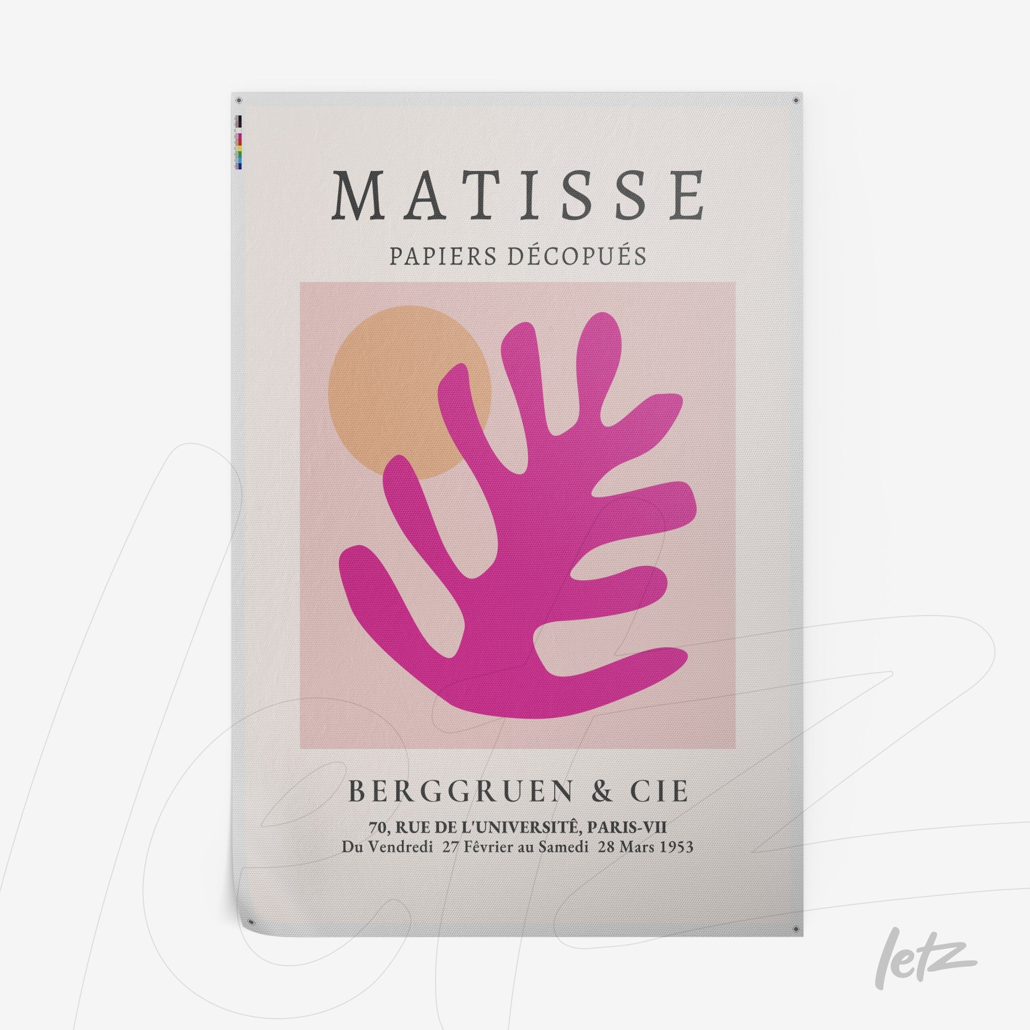 quadro com arte moderna inspirada na obra de Matisse, apresentando formas coloridas em fundo suave