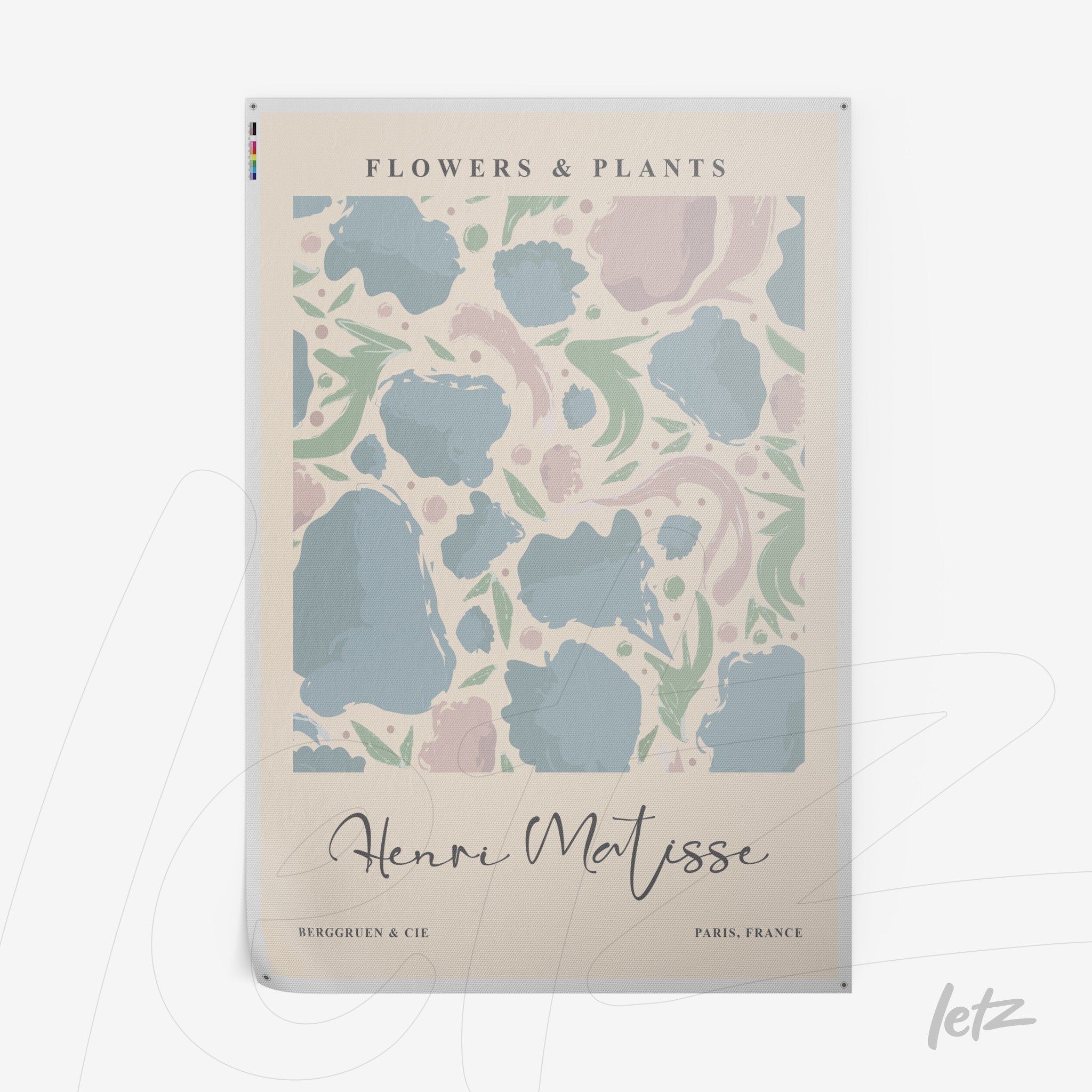 quadro com arte de flores e plantas em estilo contemporâneo com fundo claro e moldura sutil