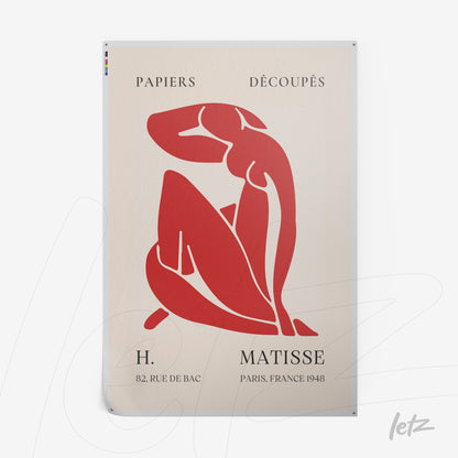 quadro de arte moderna com figura estilizada em vermelho sobre fundo claro, inspirado por Matisse