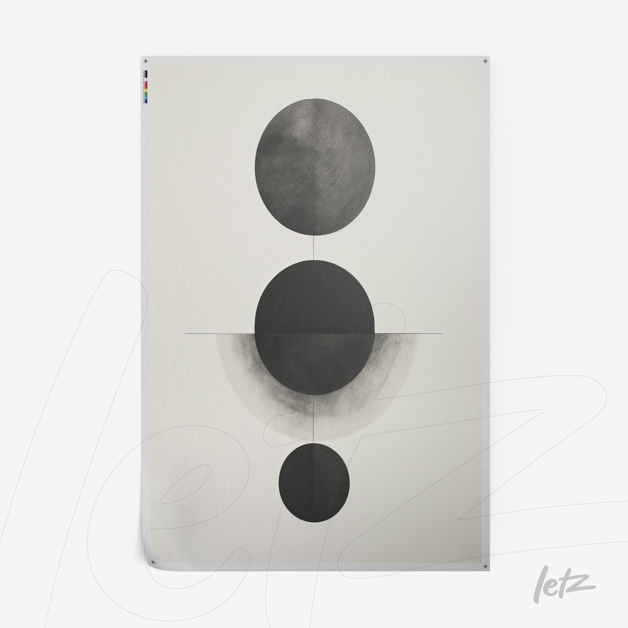 arte abstrata em preto e branco com formas geométricas circulares sobre fundo claro